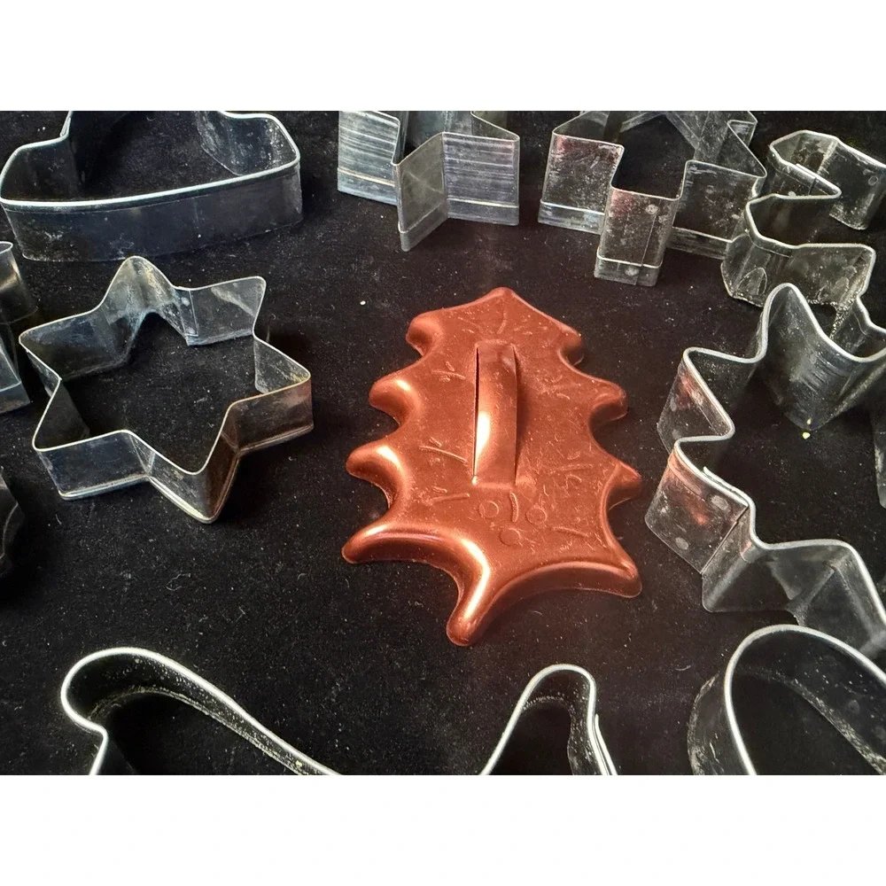 Vintage Christmas Cookie Cutter Set 12pc Metal Copper Tone Holiday Shapes Star